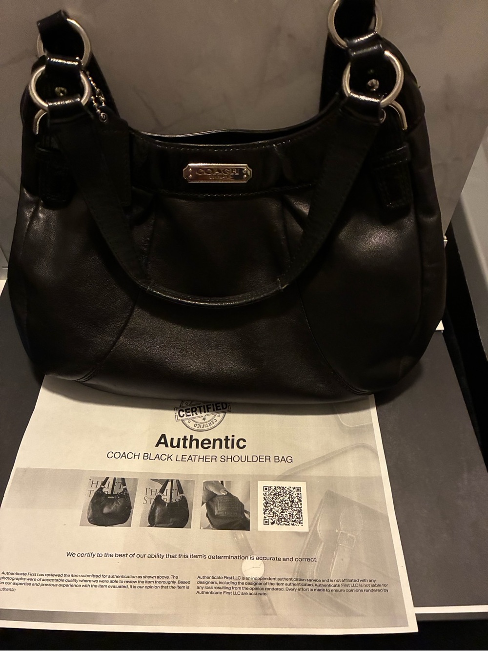 Coach Black Leather Shoulder Hobo with Silver Hardware
